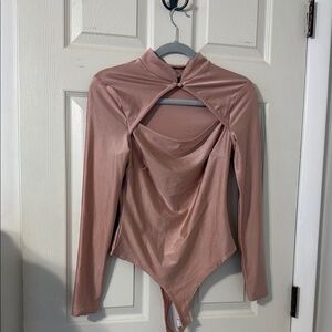 Elegant Pink Long Sleeve Bodysuit ( rosegold color)